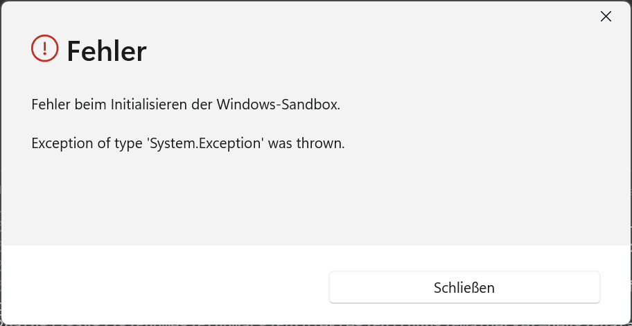 Fehlermeldung Windows Sandbox