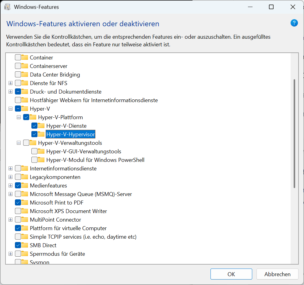 Installation von Hyper-V